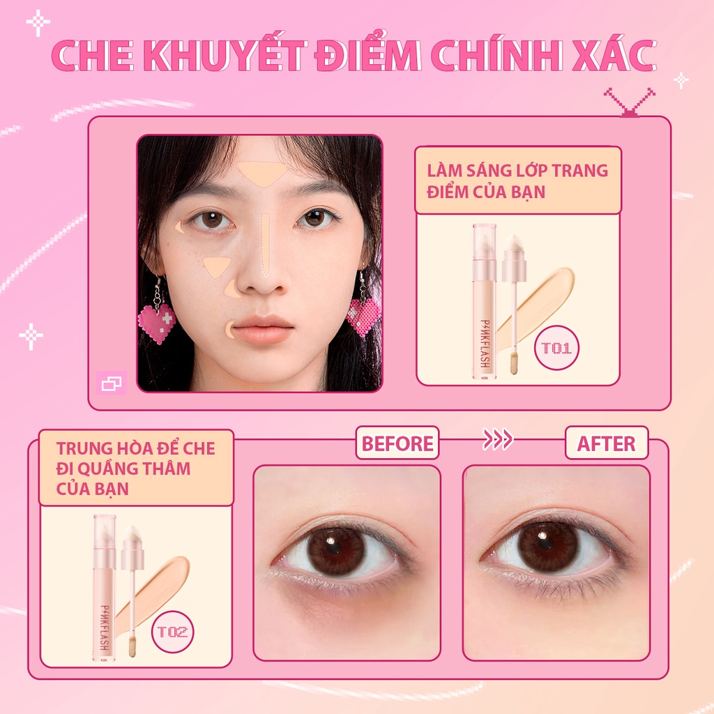 Kem che khuyết điểm PINKFLASH HD dạng lỏng không tì vết lâu trôi không phai màu dưỡng ẩm thoáng khí 40g chất lượng cao