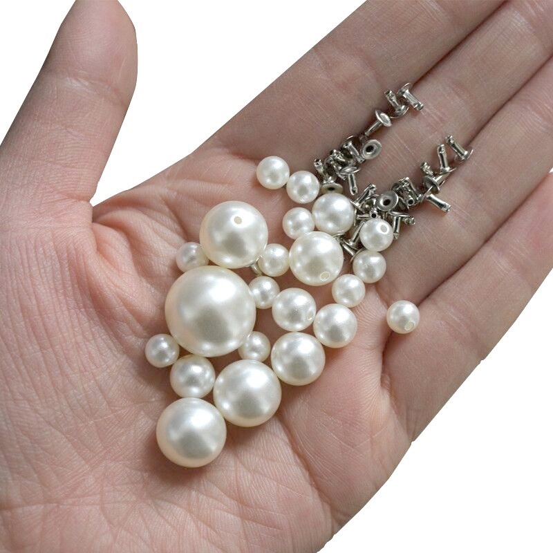 Set 100 Đinh Tán Đính Ngọc Trai Giả Đường Kính 6mm Dùng Trang Trí Giày/Túi Xách