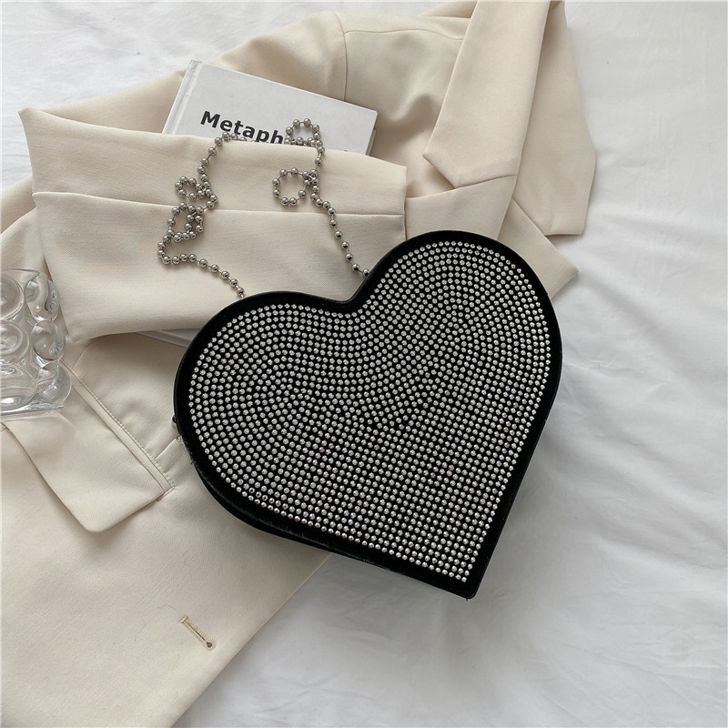 Túi Đeo Vai Hình Trái Tim Đính Đá Lấp Lánh Thời Trang Hàn Quốc 2022