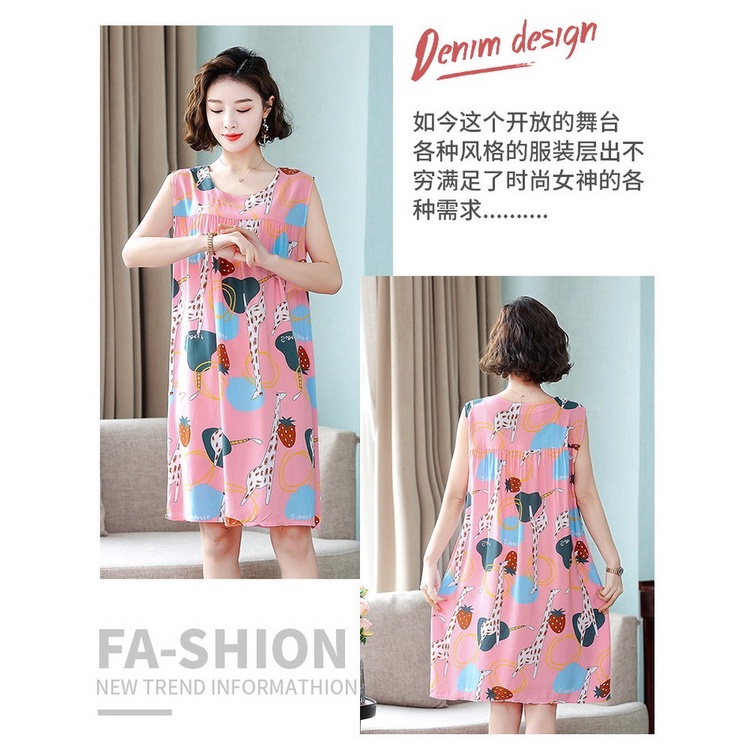 Đầm Ngủ Cotton Lụa Giả Sát Nách Thời Trang Mùa Hè Cho Phụ Nữ Trung Niên