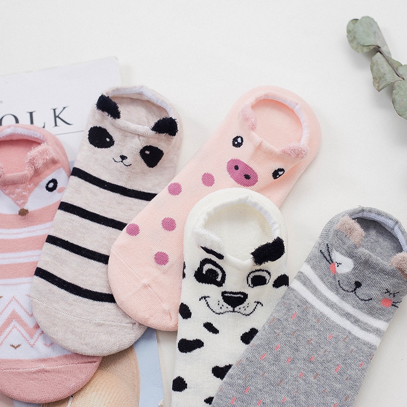 Vớ cotton Cổ Thấp In Họa Tiết Hoạt Hình Động Vật Nhỏ Dễ Thương Thời Trang Cho Nữ