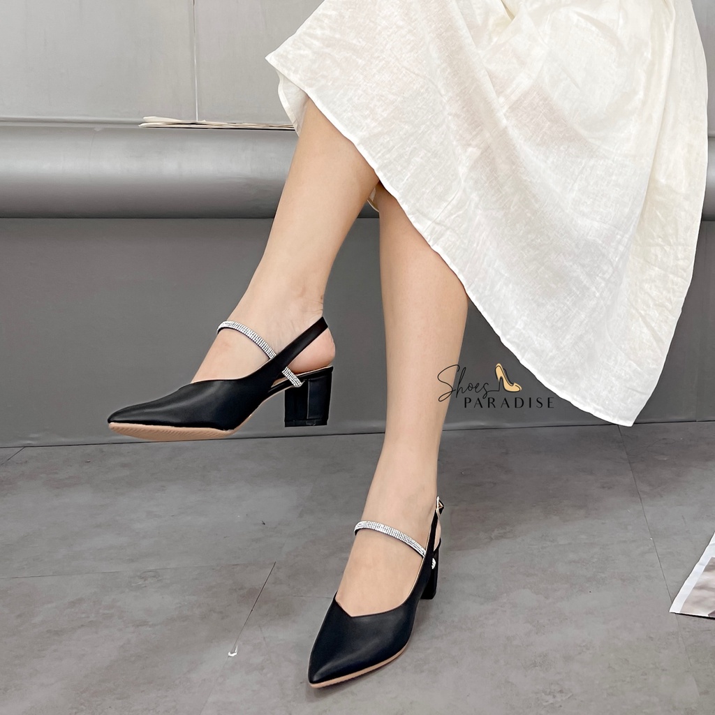 Giày cao gót 5p nữ đế vuông mũi nhọn bít mũi 5 phân shoes paradise L061