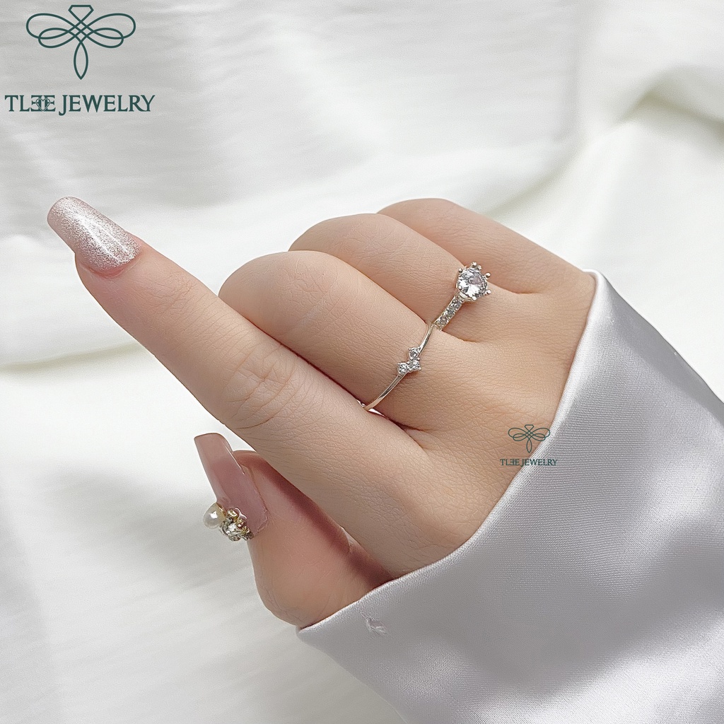 Nhẫn bạc nữ TLEE đính đá sáu chấu viền bằng sang trọng A0124