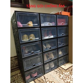 Hộp đựng giày nắp nhựa cứng full đen cao cấp