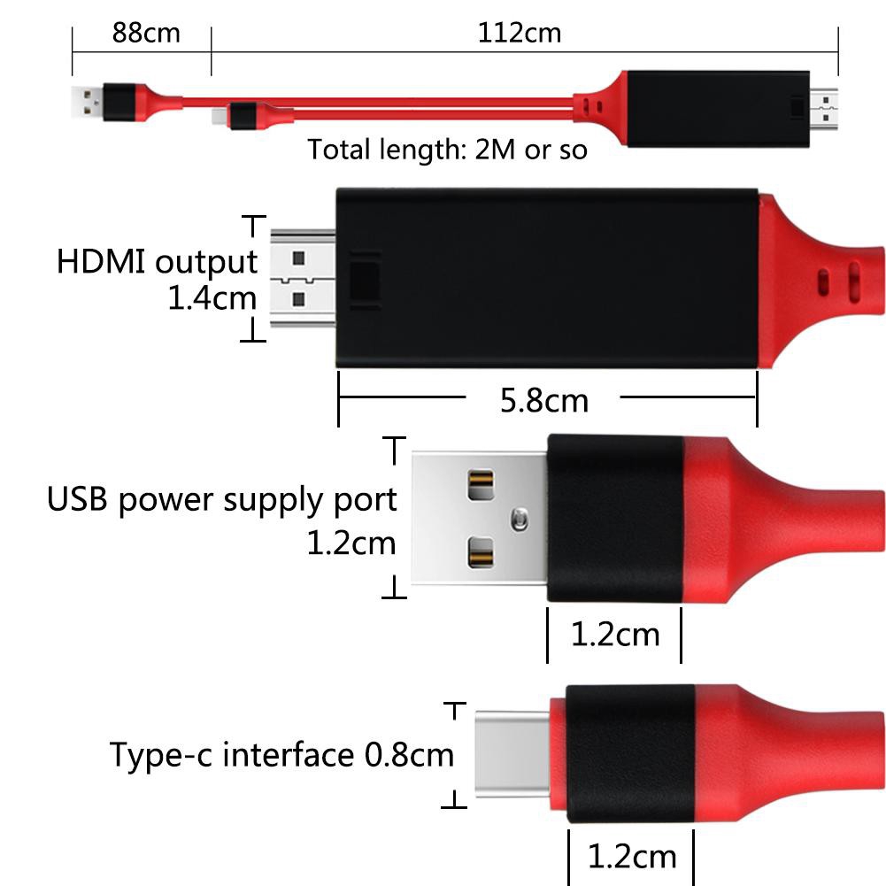 2M USB 3.1 Type C to HDMI Cable + Charging Port,4K @30HZ USB C to HDMI Cable For Samsung S9 S10 Note 9 10 Huawei  P30