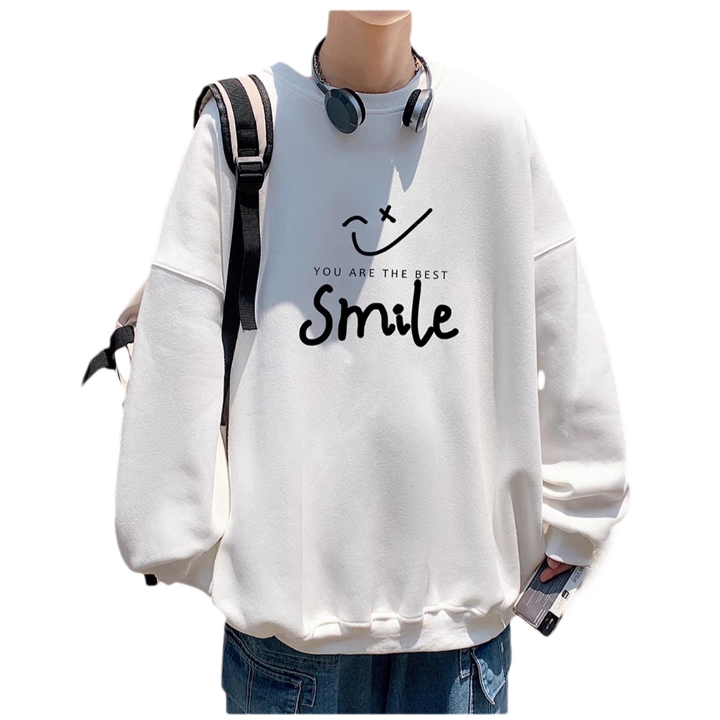 áo nỉ unisex form rộng, áo sweater dày dặn in hình smile AMAZ6
