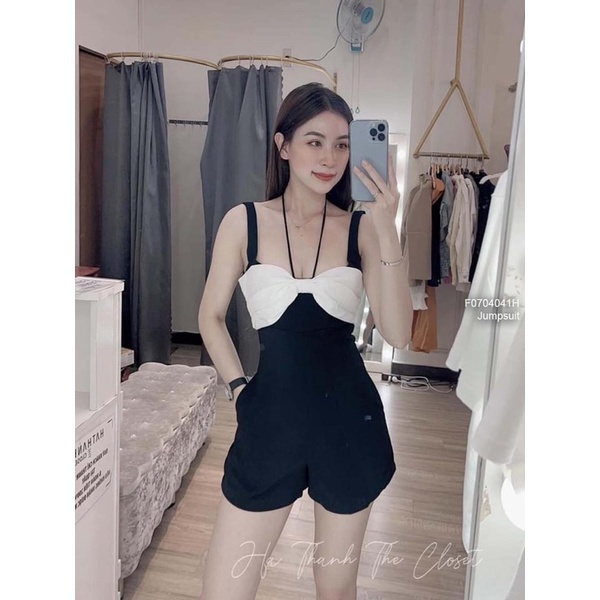 Jumpsuits 2 dây đen phối nơ