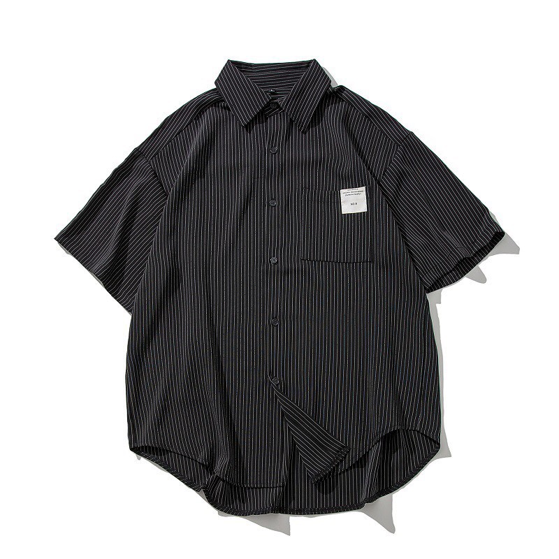 Áo sơ mi ngắn tay sọc thẳng orversize - AT0065 | BigBuy360 - bigbuy360.vn