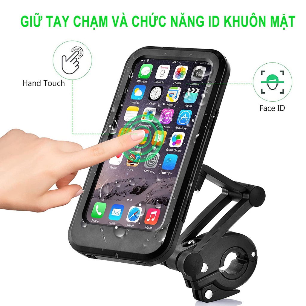 Giá đỡ điện thoại chống thấm nước xe Máy CÓ Cảm ỨNG xe Đạp có thể điều chỉnh xoay 360 ,