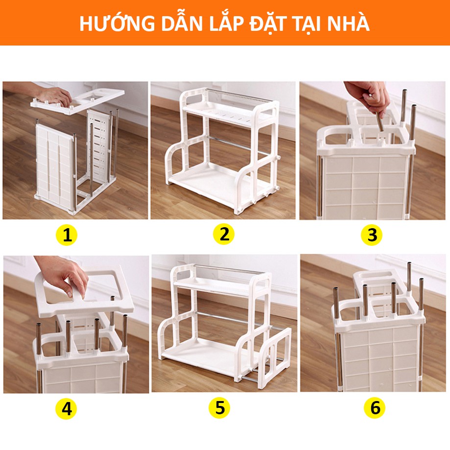 Kệ Gia Vị 2 Tầng Đa Năng Có Giá Để Thớt Và Móc Treo Thìa Muỗng Tiết Kiệm Không Gian Bếp Chữ H