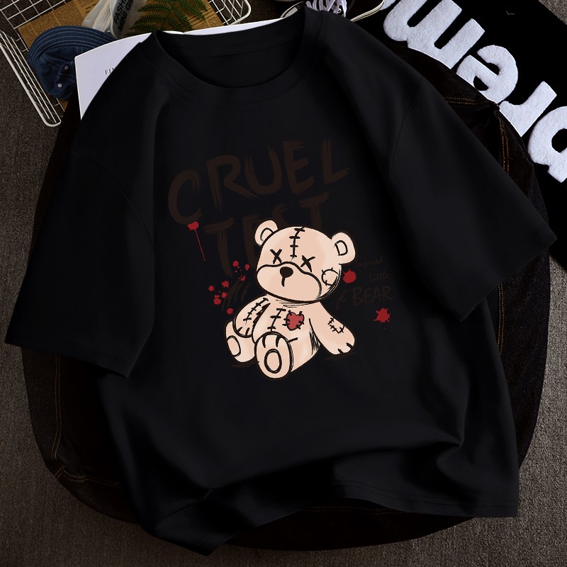 Áo thun nữ tay lỡ form rộng kiẻu Unisex Familylove - Mẫu chú Gấu CRUEL Cotton 100% 6 màu cực đẹp