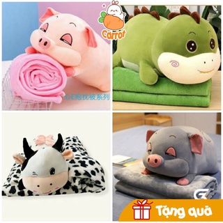 [Freeship 50k] Bộ chăn gối văn phòng gấu bông Heo phê cần, khủng long, hà mã,  xinh siêu đáng yêu