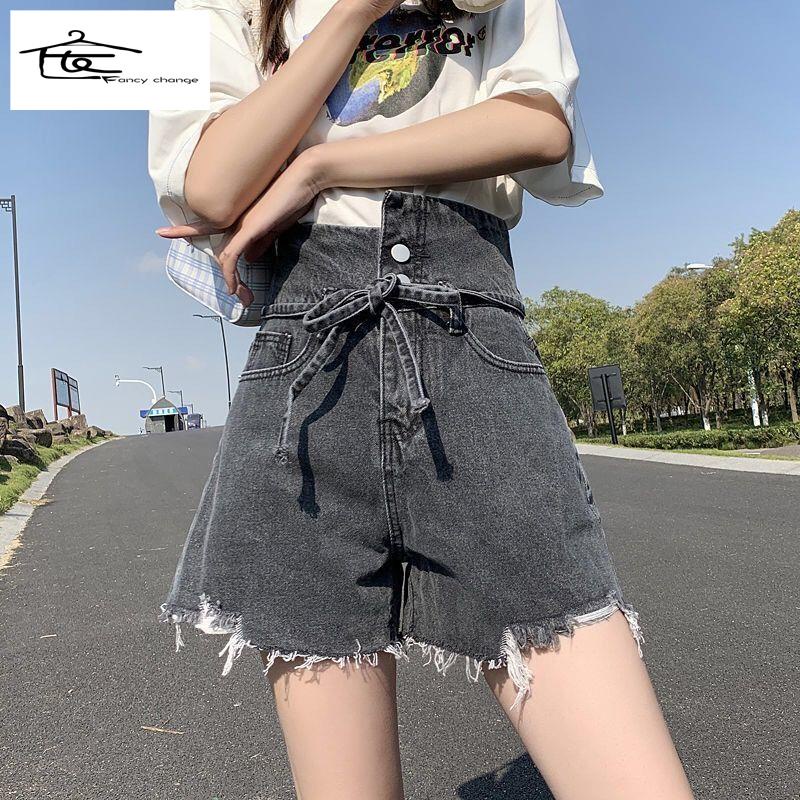 Quần Short Denim Lưng Cao Ống Rộng Phong Cách Nhật Bản Thời Trang Mùa Hè Hàng Mới