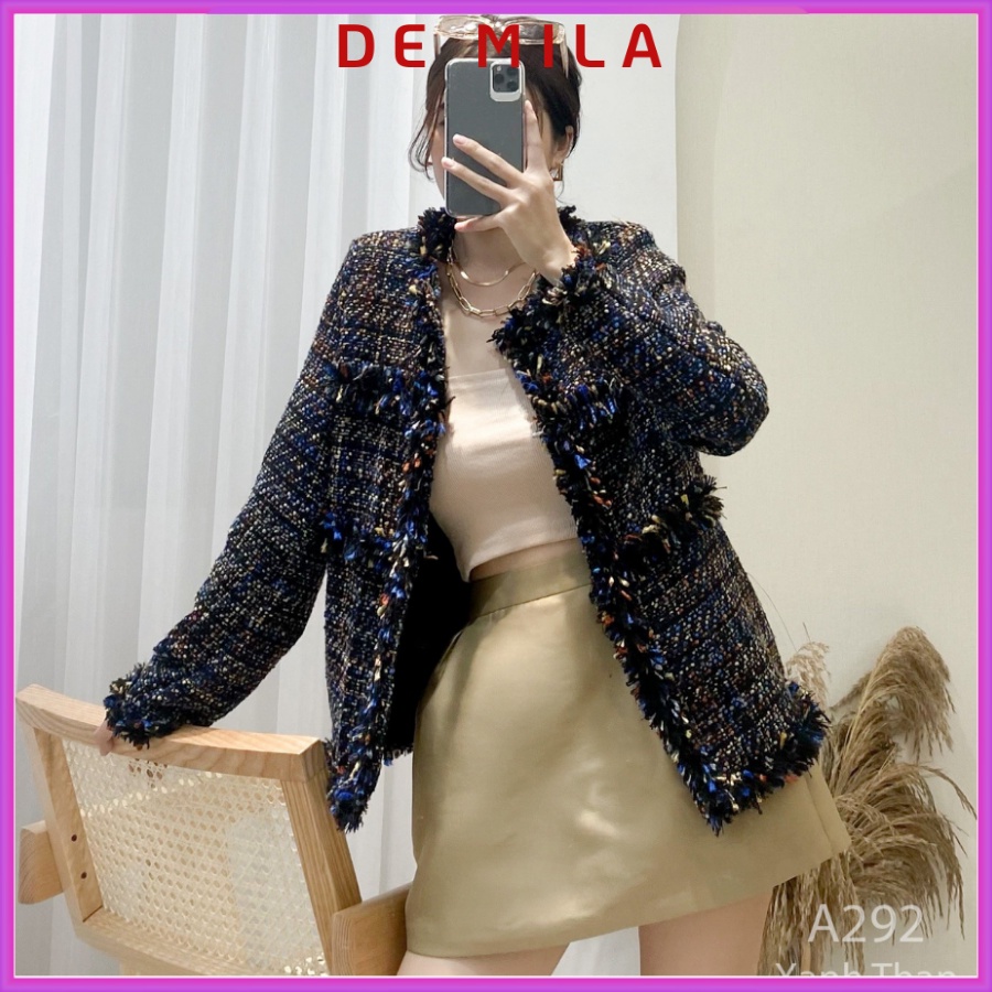 Áo Dạ Tweed Áo Khoác Dạ Hoạ Tiết Ziczac Vải Dạ Cao Cấp Sang Chảnh Phong Cách Hàn Quốc - Hàng Thiết Kế De Mila AD73