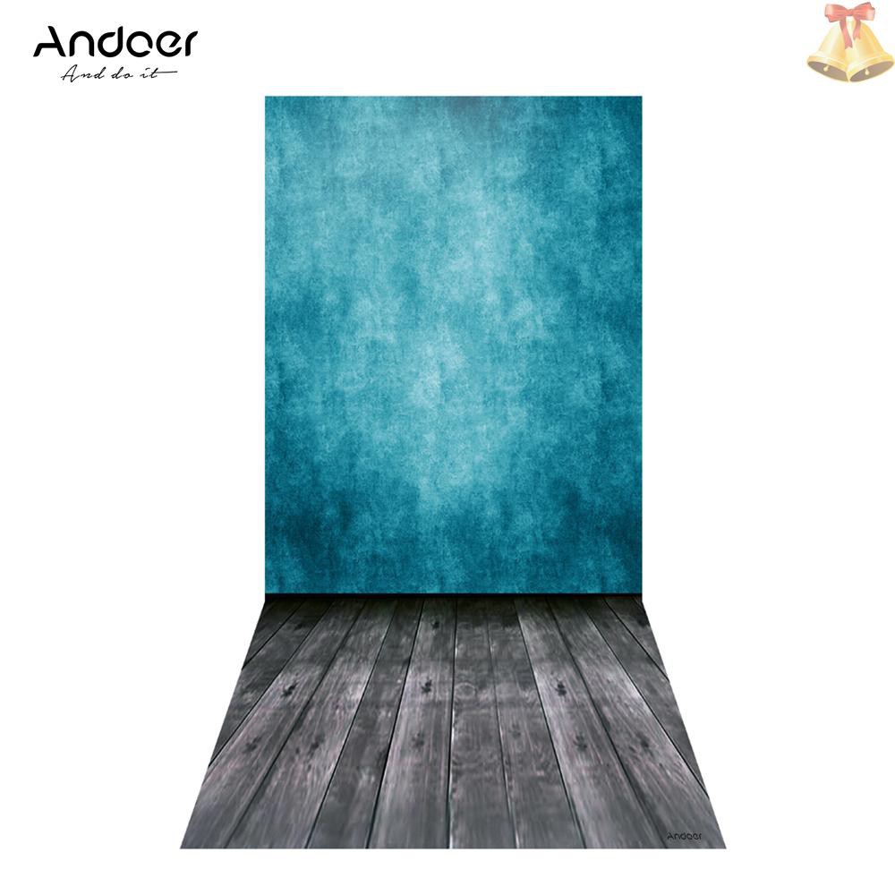 ONE Andoer 1.5 * 3m/4.9 * 9.8ft Video Studio Photo Backdrop Background Digital Printed Blue Classic Wall Wooden Floor Pattern for Teenager Adult Kid Children Portrait Photography