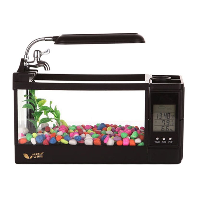 Bể Cá Mini Kèm Đồng Hồ Để Bàn Siêu Dễ Thương Jeneca TG-03