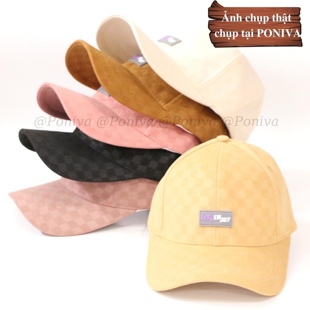 Mũ lưỡi trai ❤️ Nón kết phối tem da in chữ Let's enjoy chất nhung caro phong cách Ulzzang Thời trang PONIVA siêu hot
