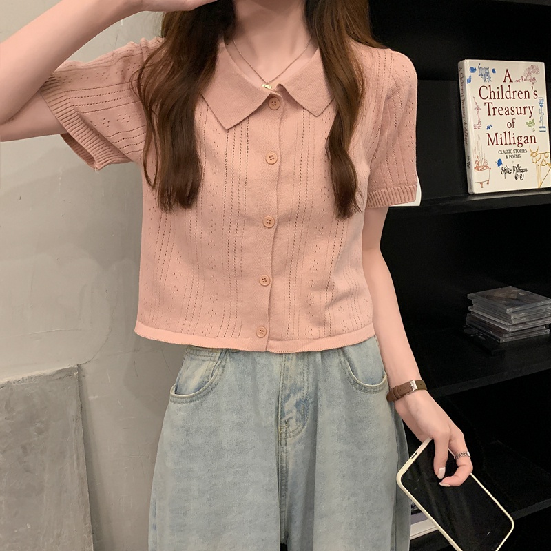 Áo kiểu XIAOZHAINV tay ngắn cổ polo vải lụa lạnh 3 màu sắc tùy chọn thời trang dành cho nữ