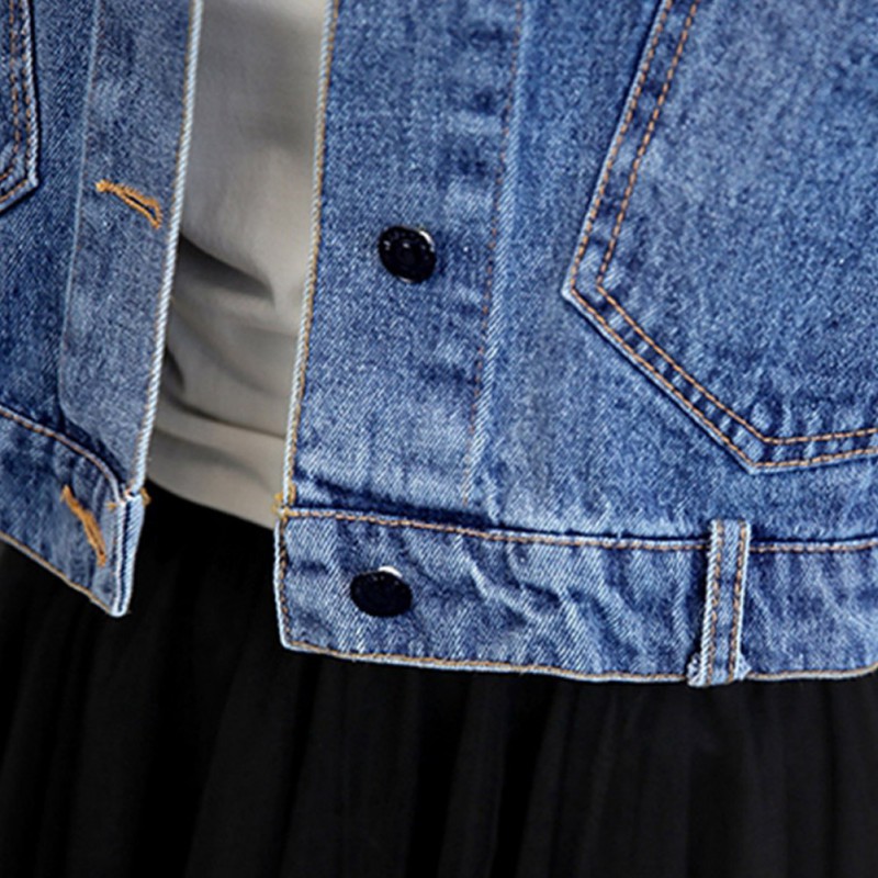 Áo khoác denim tay dài thiết kế cổ bẻ thanh lịch