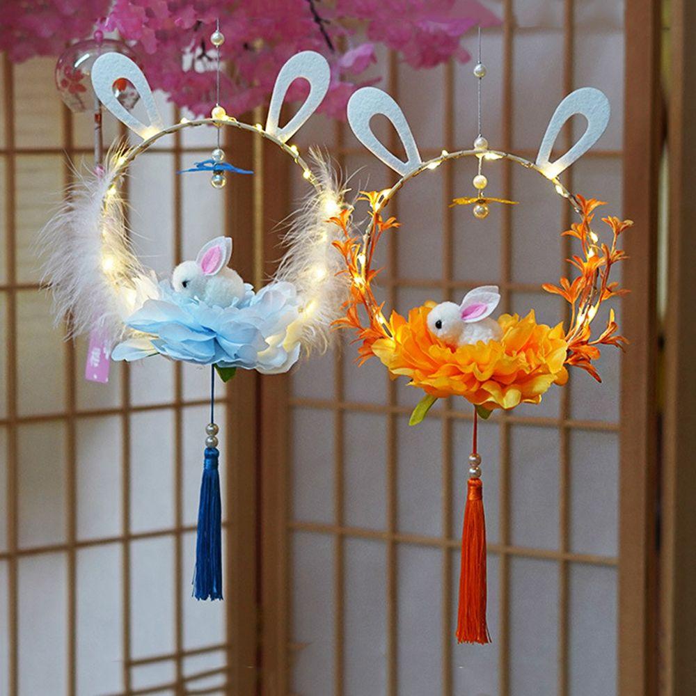 Lồng Đèn Hình Thỏ Hoạt Hình Màu Đỏ Thủ Công DIY Cho Bé