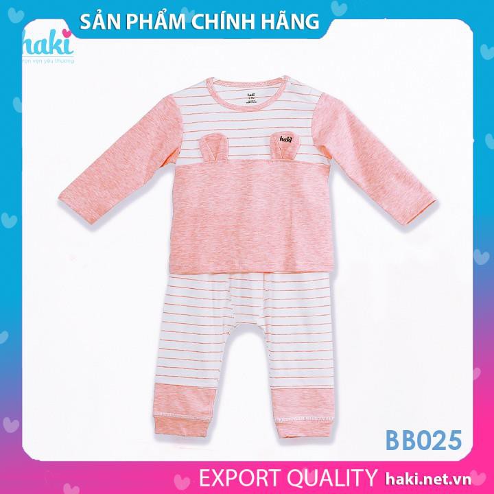 Bộ quần áo dài tay cài vai tai thỏ vải sợi tre cao cấp cho bé Haki BB025