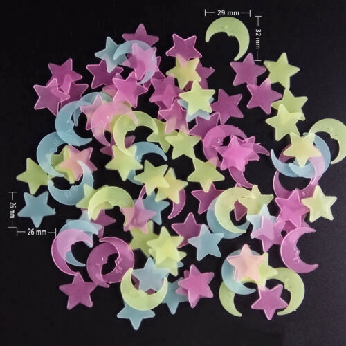 Bộ 100 miếng dán tường trang trí nội thất hình trăng và sao 3D dạ quang