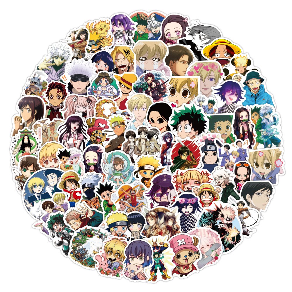 Set 100/50/25/10 miếng dán trang trí laptop / ván trượt / vali hình anime my hero academia màu trắng đen