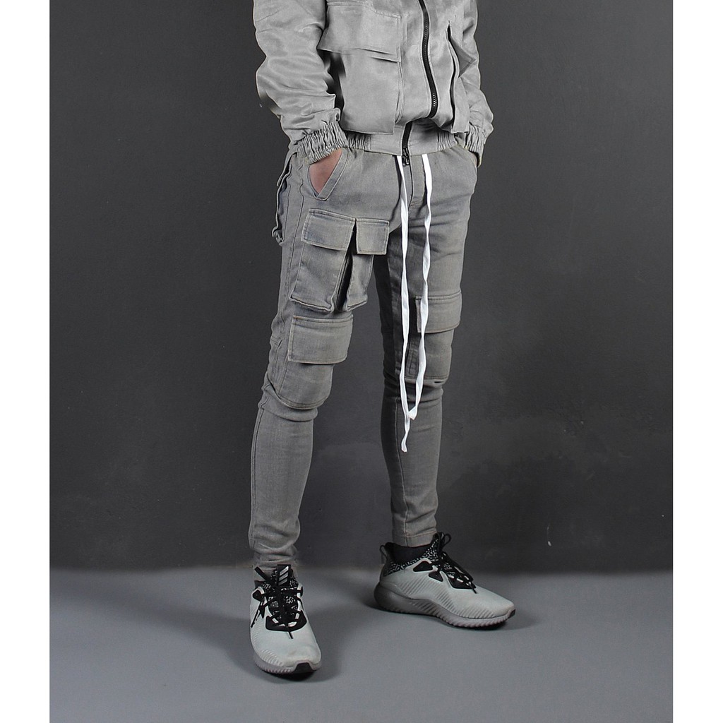 Quần Jean túi hộp wash xanh nhạt MAKVN