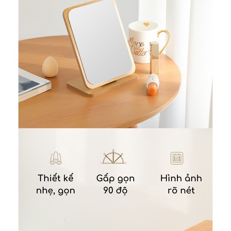 Gương Trang Điểm - Gương Gỗ Để Bàn Trang điểm Phong Cách Hàn Quốc