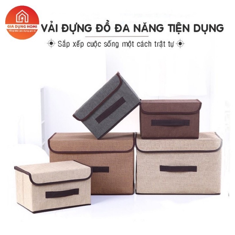 Combo 2 hộp vải đựng quần áo, đồ chơi vải cứng - Hộp túi vải gấp gọn đựng đồ đa năng có nắp decor nhà cửa