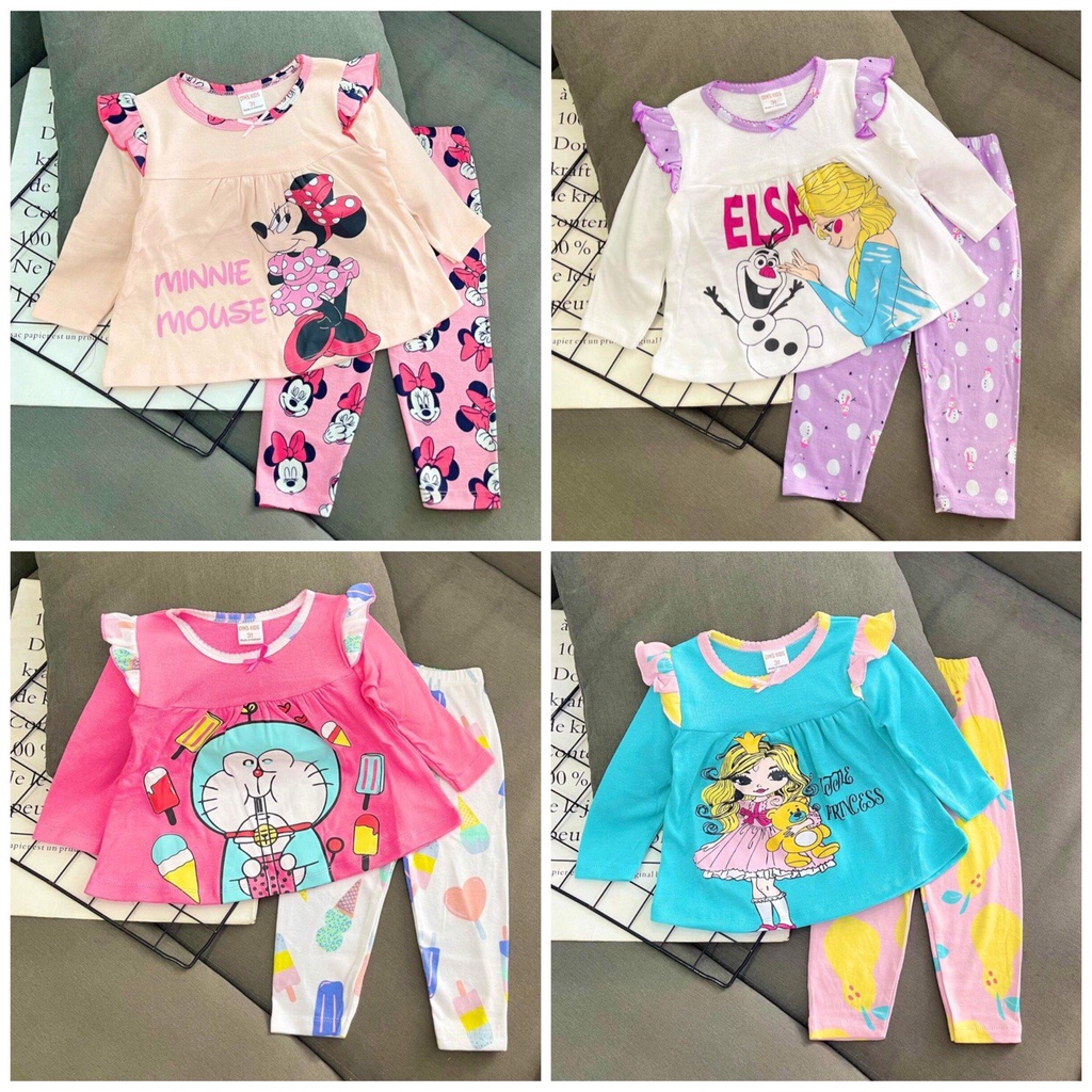 HOT HIT bộ tay ngắn quần dài size nhí bé gái thun cotton-Quần áo trẻ em-Pikakids