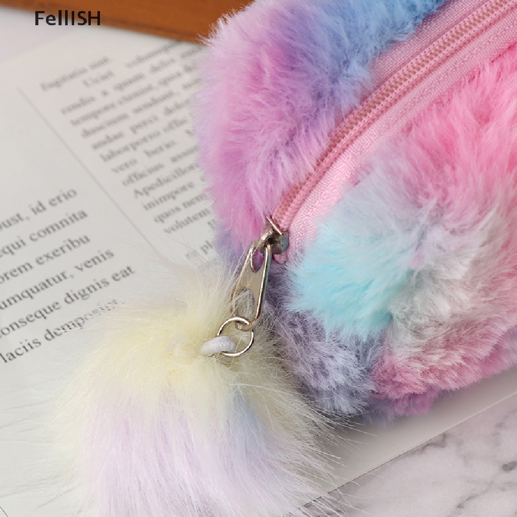 Túi Đựng Bút Bằng Lông Màu Cầu Vồng Dễ Thương 439br