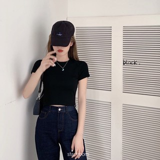 Áo phông crop top trơn #9551 Freesize (ĐEN / VÀNG / TRẮNG)