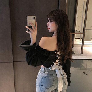 Áo sơmi croptop buộc nơ lưng