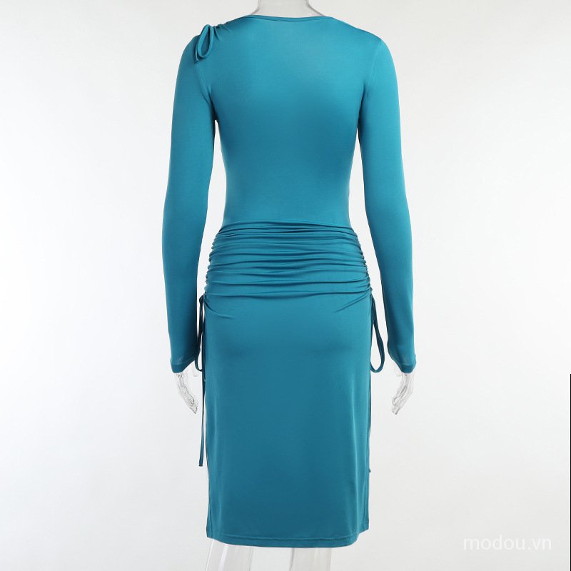 Đầm tay dài xẻ tà thời trang mùa thu cho nữ Hi5t