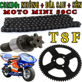 Bộ sên nhông dĩa xe moto mini 50 dùng cho xích T8F