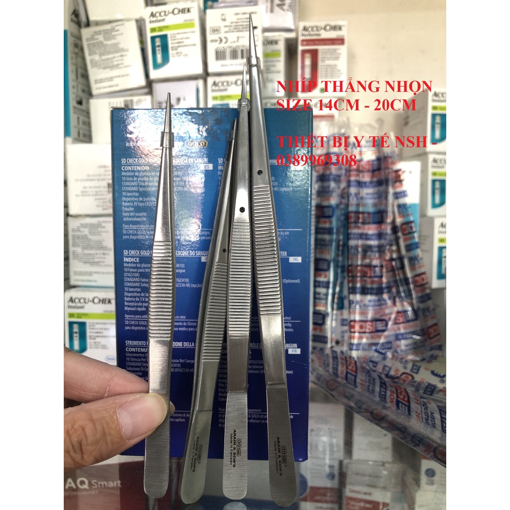 ❤️ Nhíp phẫu tích nỉa y tế thẳng hai đầu nhọn không mấu gắp linh kiện size 14cm 16cm 18cm 20cm hàng Pakistan