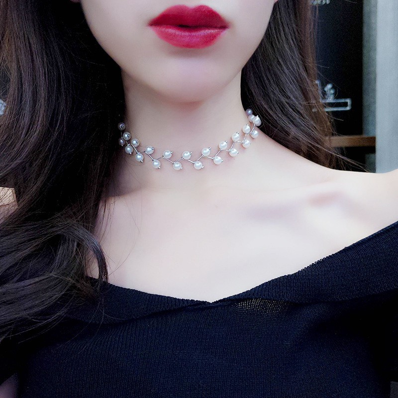 VÒNG CỔ CHOKER HẠT NGỌC (ĐEN,TRẮNG) #8
