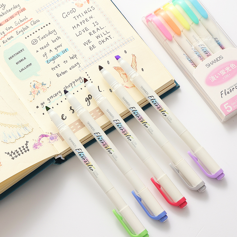 Set 5 bút dạ quang đánh dấu hai đầu đa năng tiện dụng