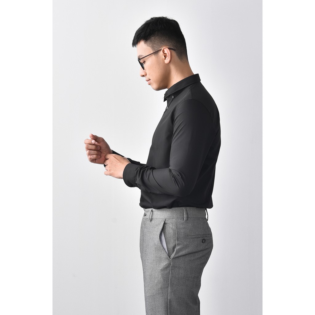 Áo sơ mi nam tay dài đen modal, nẹp liền slimfit - Routine SM1152007 | BigBuy360 - bigbuy360.vn