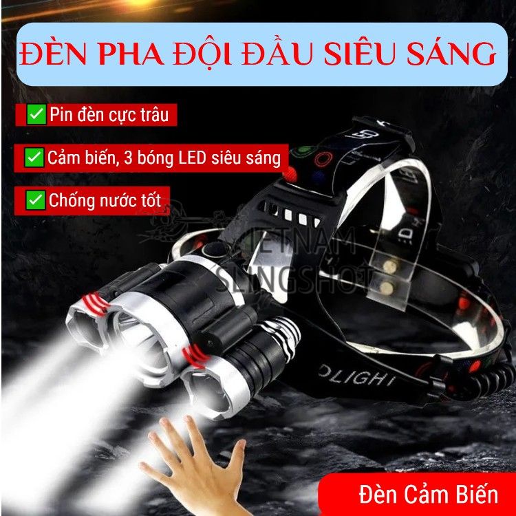 Đèn Pin Đội Đầu 3 Bóng Led - Siêu Sáng, Kèm 2 Pin, Kèm Sạc  .Đèn pin đội đầu 3 bóng siêu sáng[YPX8]