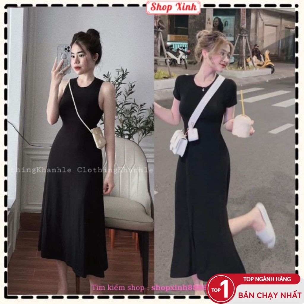 Đầm 3 lỗ sát nách dáng dài chất cotton co giãn 3 chiều,Váy thun body xẻ tà chất thun gân xinh xắn cho nàng dạo phố
