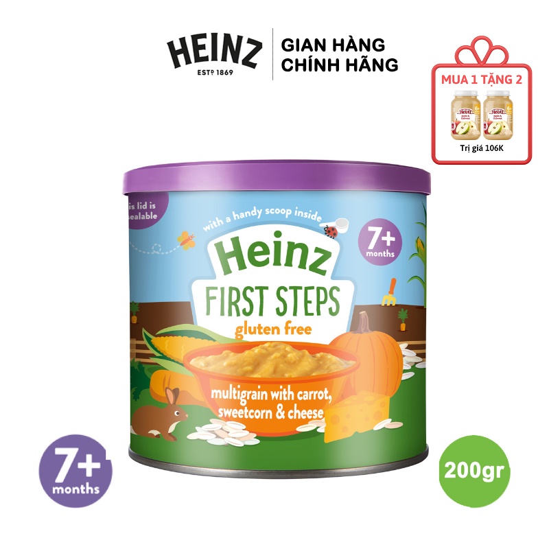 Bột Ngũ Cốc, Cà Rốt, Phomai Bắp Ngọt HEINZ 200g (31/08/22) + 2 Hũ Táo Yến Mạch 170g (T07/22)