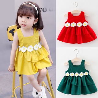 Đầm xòe in hoa xếp tầng dễ thương cho bé gái