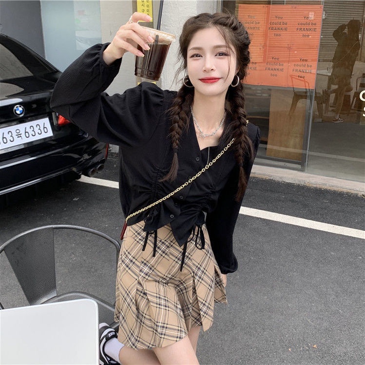 Hàng mới về Áo sơ mi tay dài phong cách retro Pháp thời trang mùa thu mới 2021 cho nữ