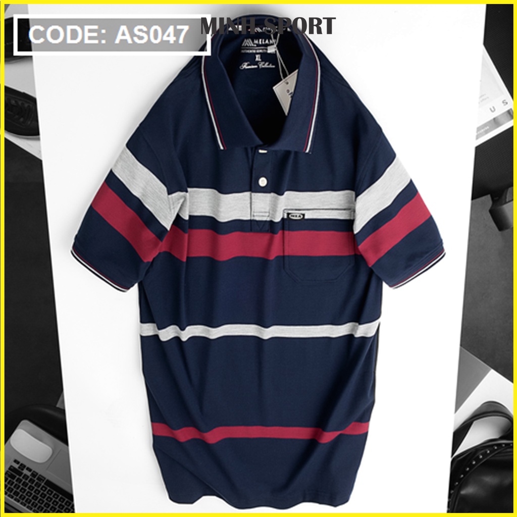 Áo Thun Nam Kẻ Sọc Cổ Bẻ Có Túi, Chất Vải Thun Cotton Mềm Mịn, Thấm Hút Mồ Hôi mã AO.42