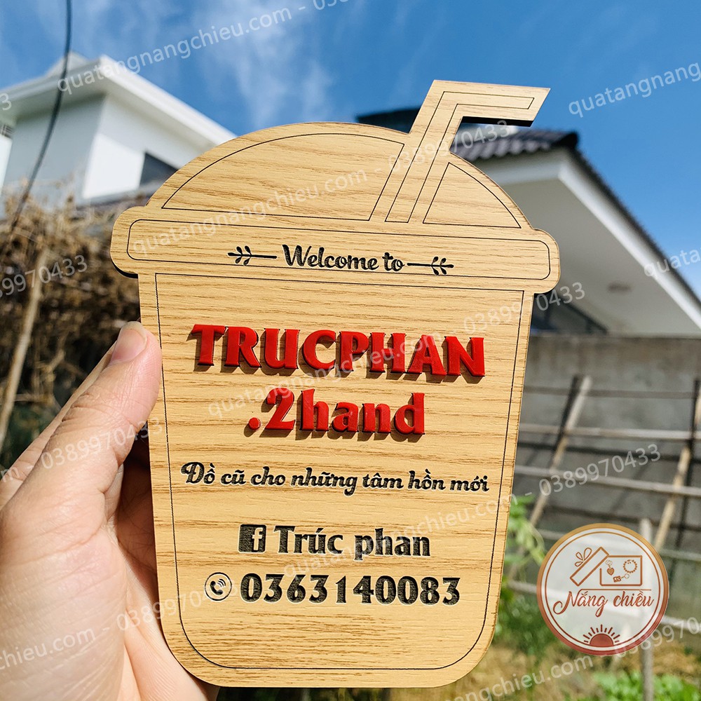 Bảng hiệu hình ly trà sữa treo cửa hàng trà sữa, quán cà phê, chất liệu gỗ tự nhiên, an toàn cho người sử dụng