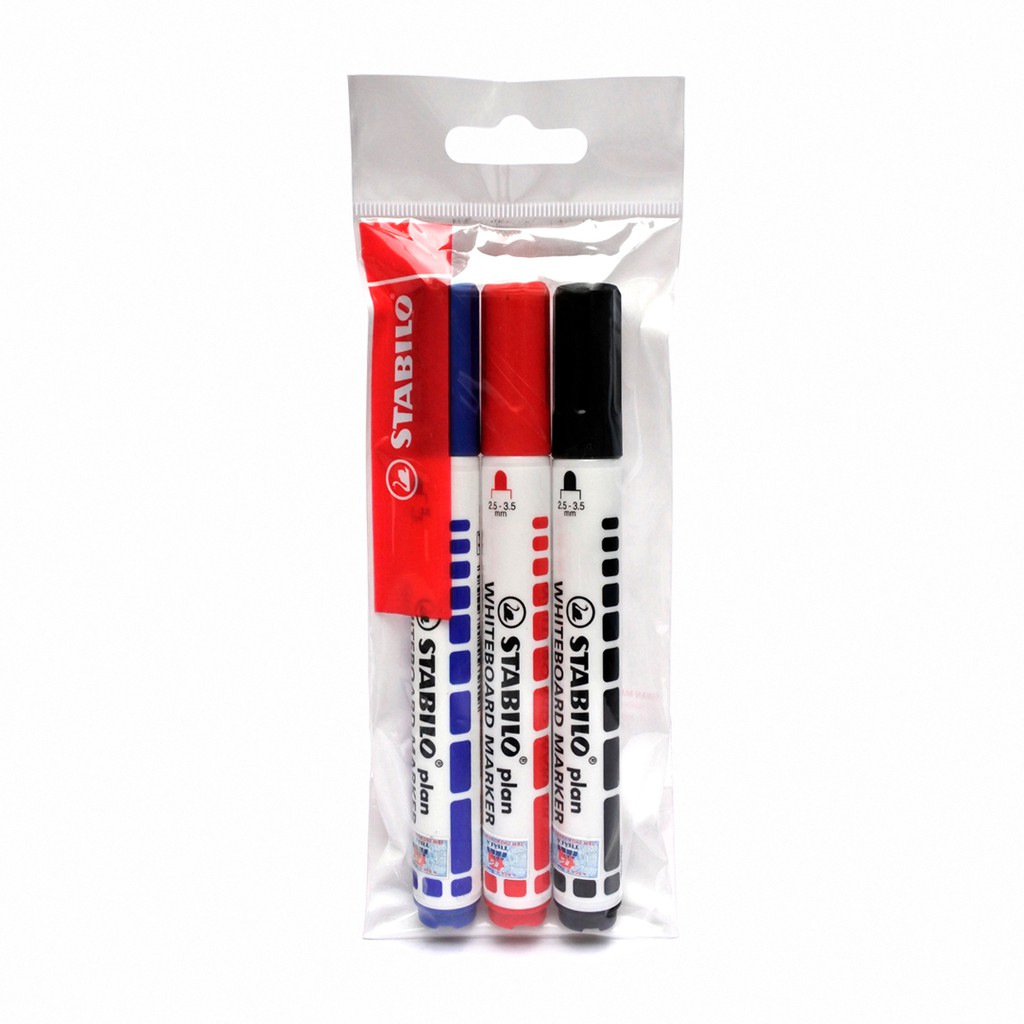 Bộ 3 Bút viết bảng đầu tròn STABILO plan WHITEBOARD MARKER xanh + đỏ + đen (WM641-C3A)