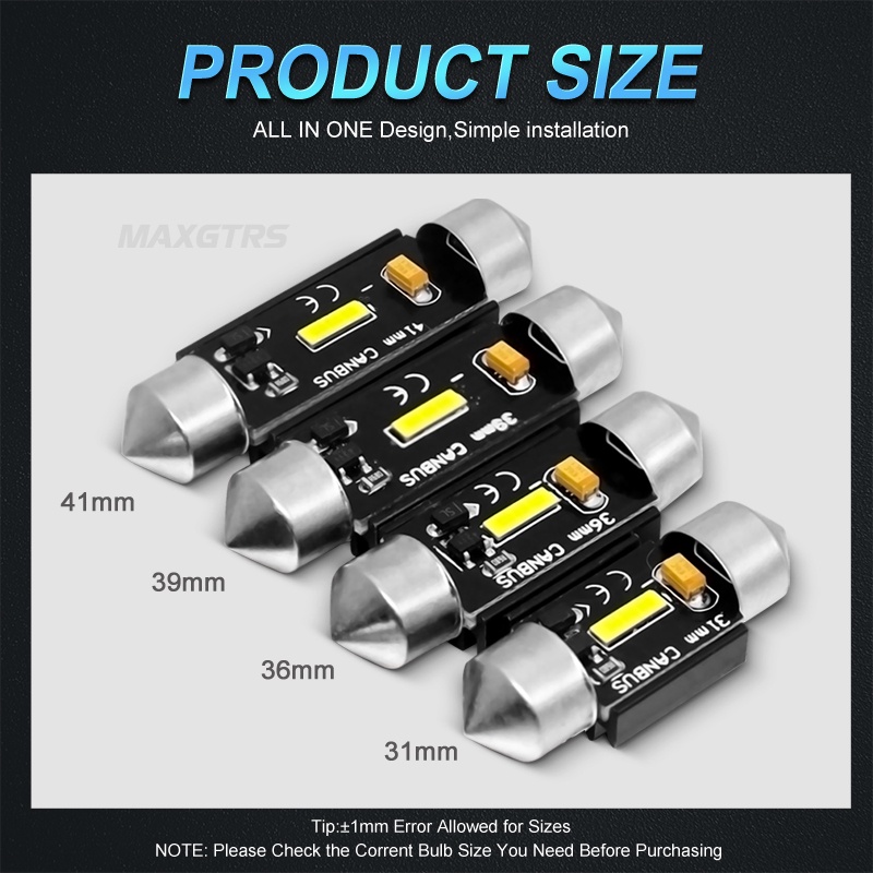 Set 2 Đèn led CANBUS MAXGTRS C5W C10W 12V 31mm 36mm 39mm 41mm Chuyên Dụng Dành Cho Ô Tô