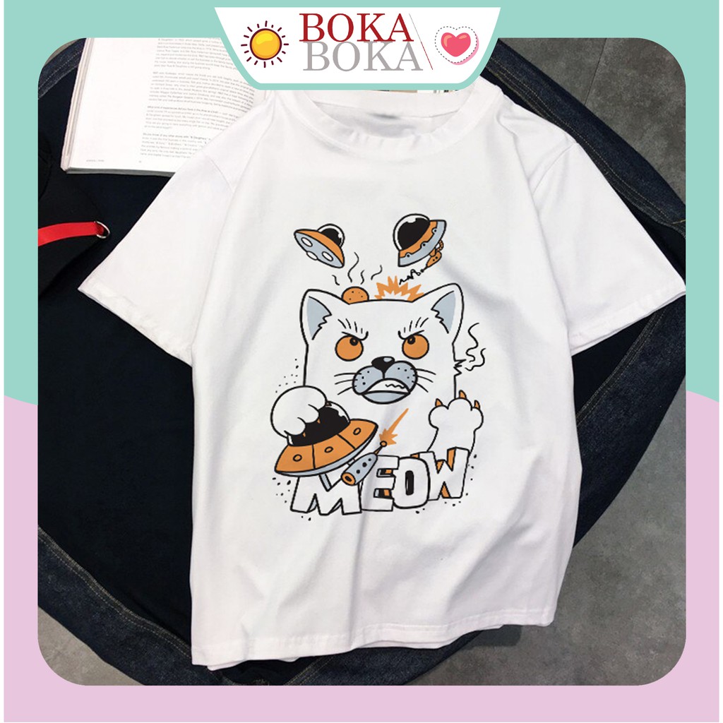 Áo thun nữ tay lỡ freesize phông form rộng Unisex In Hình Meow Beat UFO